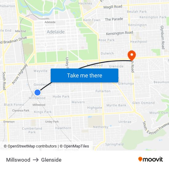 Millswood to Glenside map