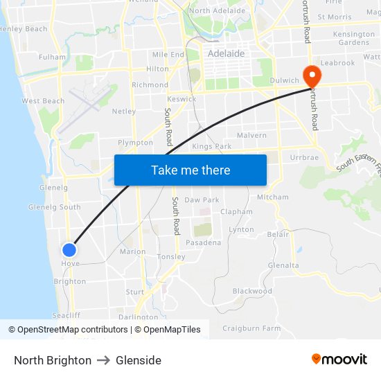 North Brighton to Glenside map