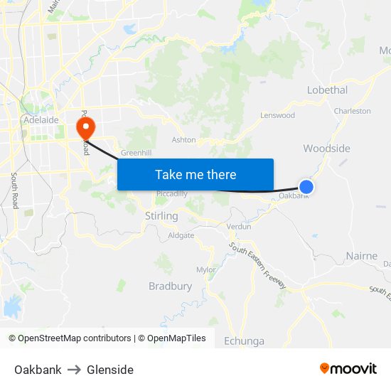 Oakbank to Glenside map