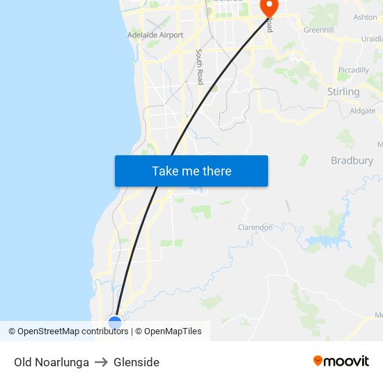 Old Noarlunga to Glenside map