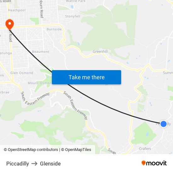 Piccadilly to Glenside map