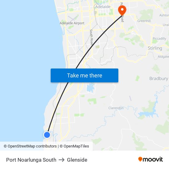 Port Noarlunga South to Glenside map