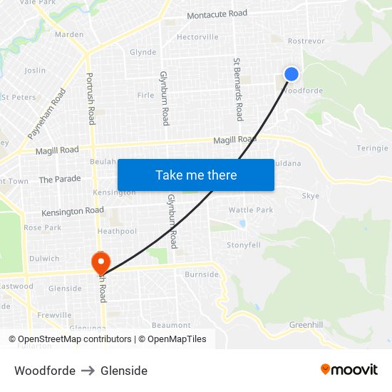 Woodforde to Glenside map