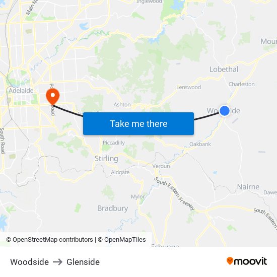 Woodside to Glenside map