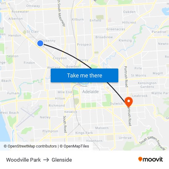 Woodville Park to Glenside map