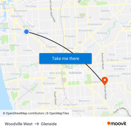 Woodville West to Glenside map