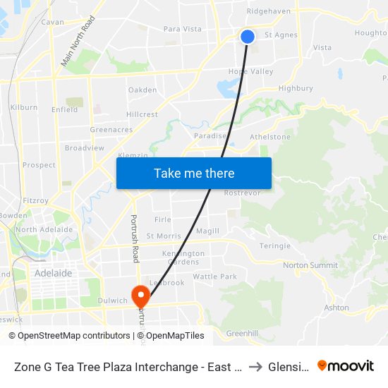Zone G Tea Tree Plaza Interchange - East side to Glenside map