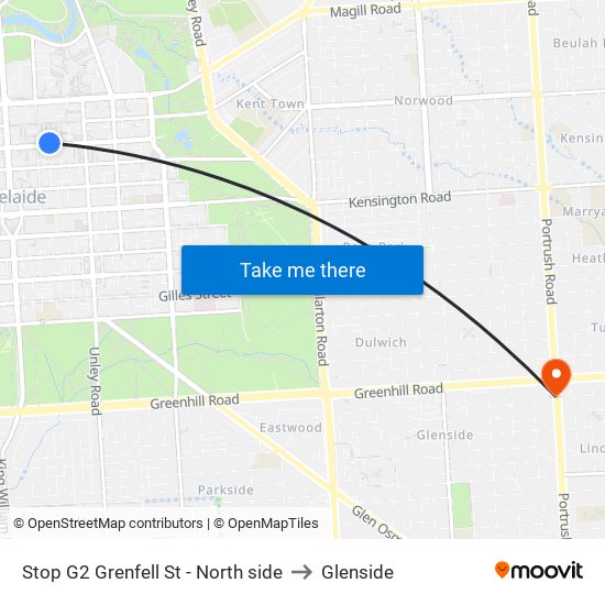 Stop G2 Grenfell St - North side to Glenside map