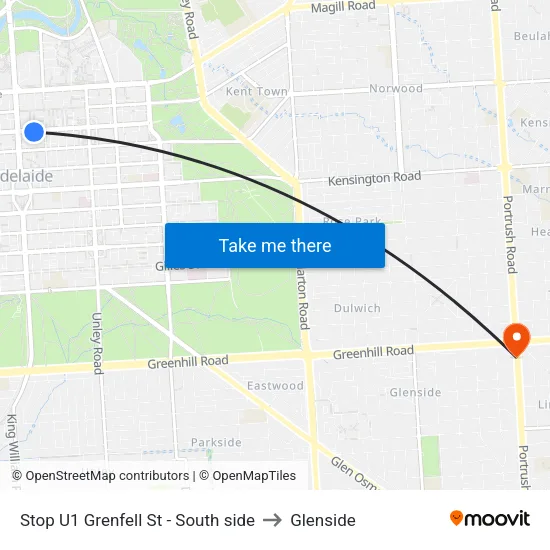 Stop U1 Grenfell St - South side to Glenside map