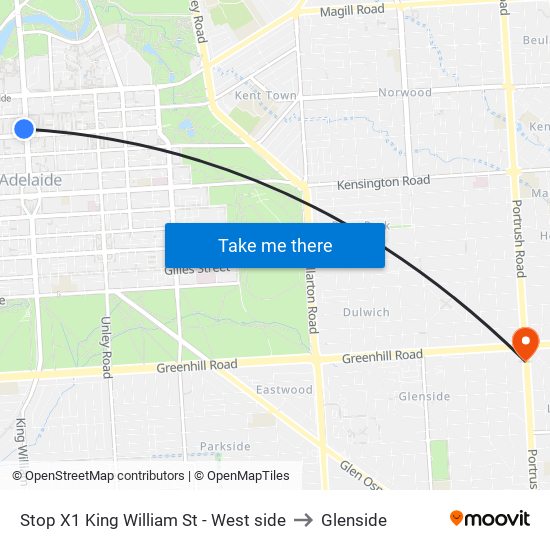 Stop X1 King William St - West side to Glenside map