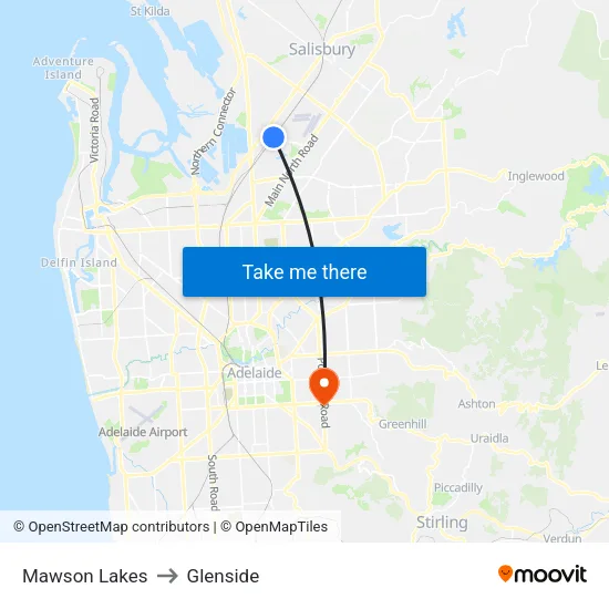 Mawson Lakes to Glenside map