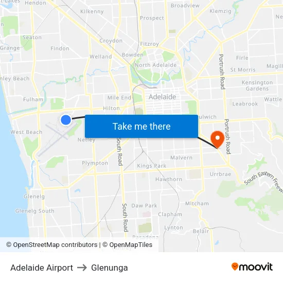 Adelaide Airport to Glenunga map