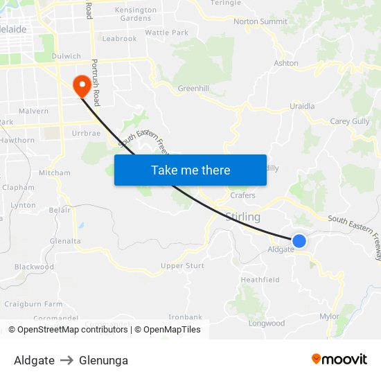 Aldgate to Glenunga map
