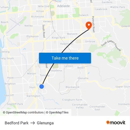 Bedford Park to Glenunga map