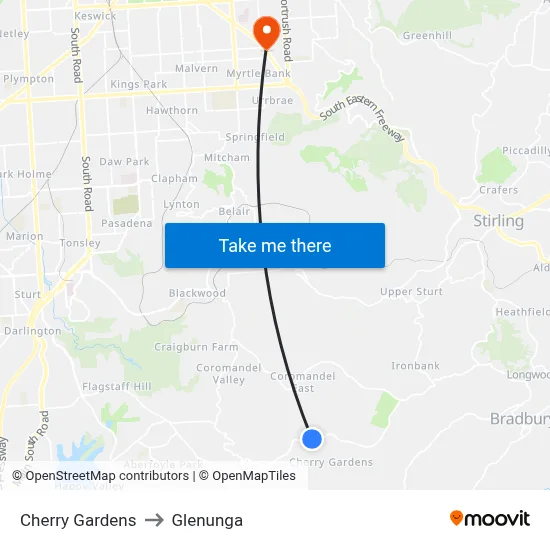 Cherry Gardens to Glenunga map