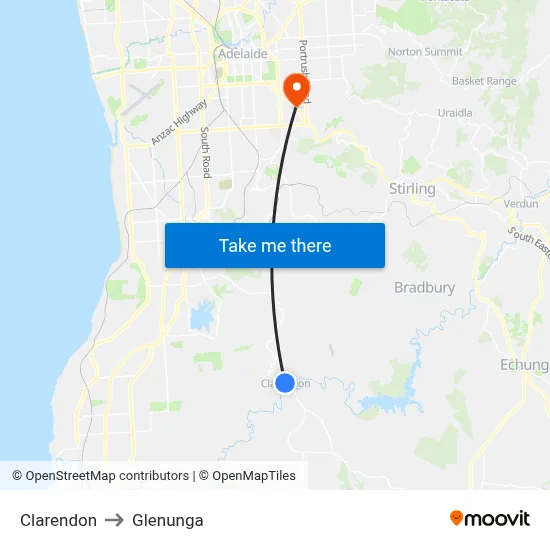 Clarendon to Glenunga map