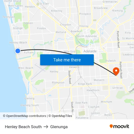 Henley Beach South to Glenunga map
