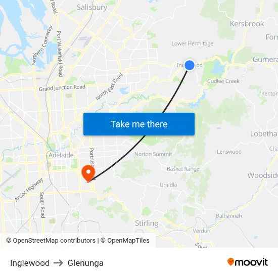 Inglewood to Glenunga map