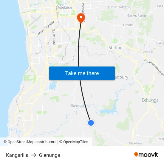 Kangarilla to Glenunga map