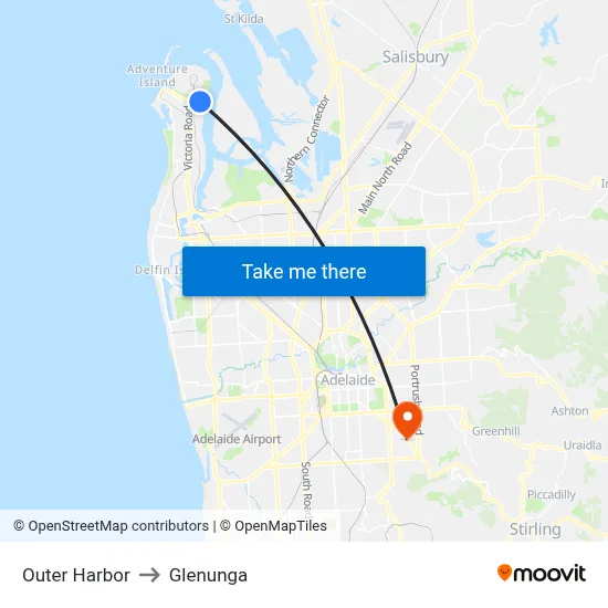 Outer Harbor to Glenunga map