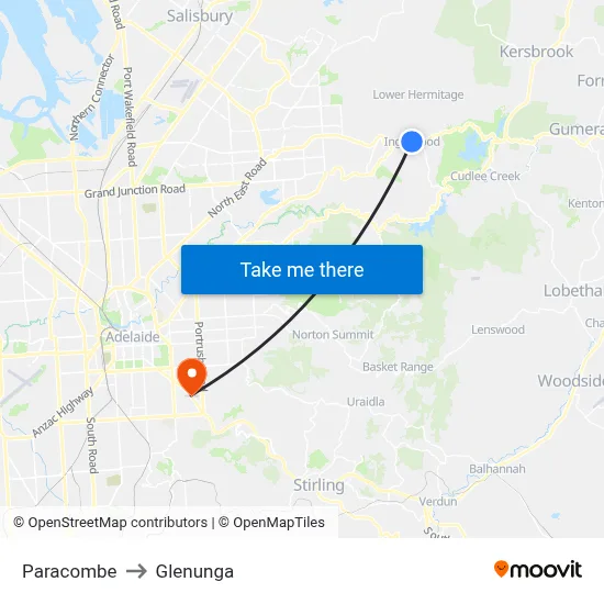 Paracombe to Glenunga map