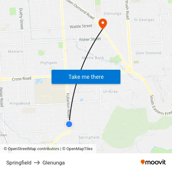 Springfield to Glenunga map