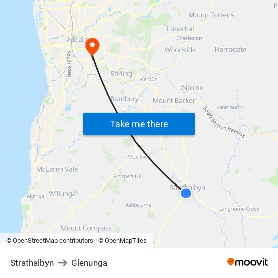 Strathalbyn to Glenunga map