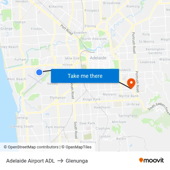 Adelaide Airport ADL to Glenunga map
