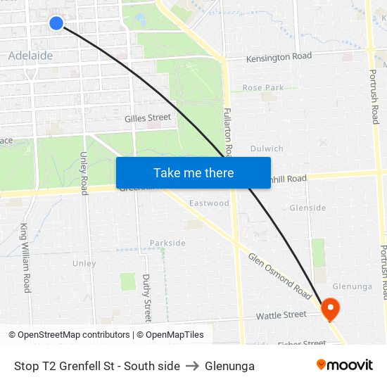 Stop T2 Grenfell St - South side to Glenunga map