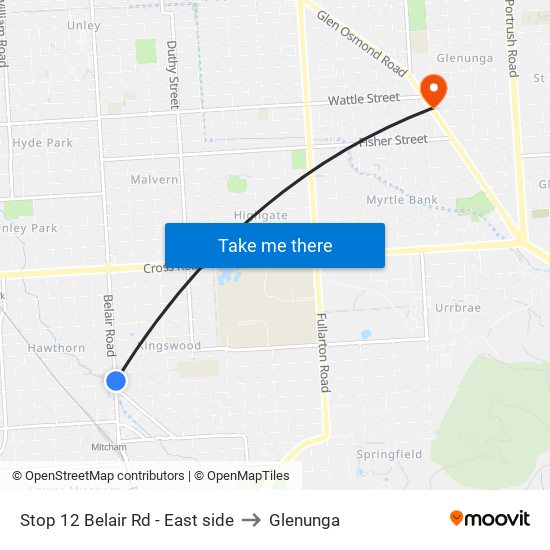 Stop 12 Belair Rd - East side to Glenunga map