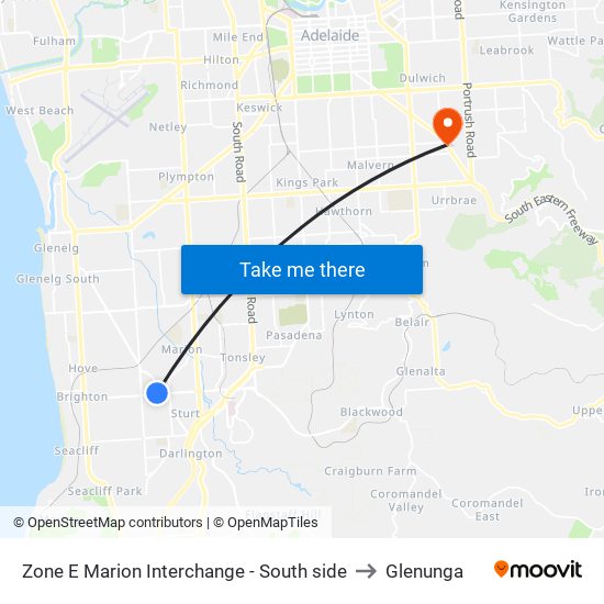 Zone E Marion Interchange - South side to Glenunga map