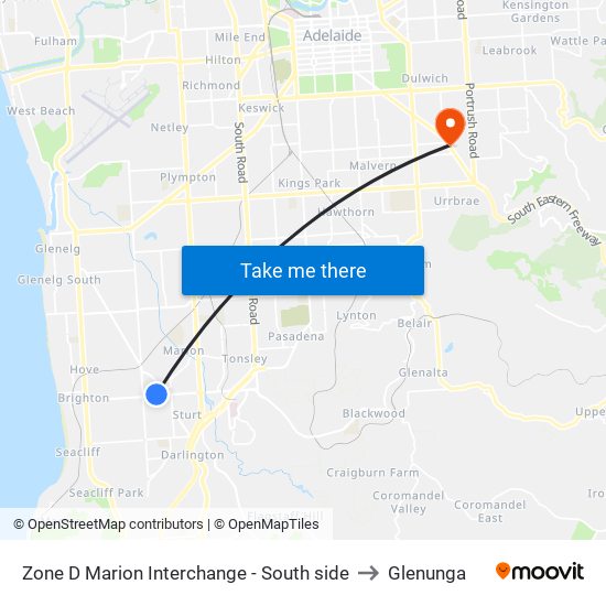 Zone D Marion Interchange - South side to Glenunga map