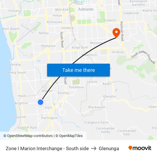 Zone I Marion Interchange - South side to Glenunga map