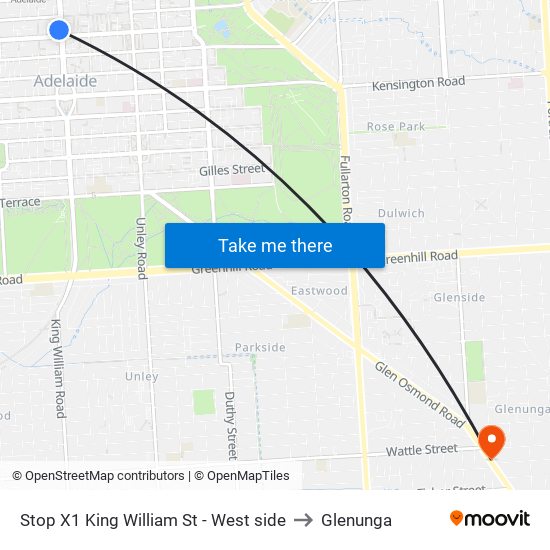 Stop X1 King William St - West side to Glenunga map