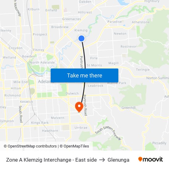 Zone A Klemzig Interchange - East side to Glenunga map