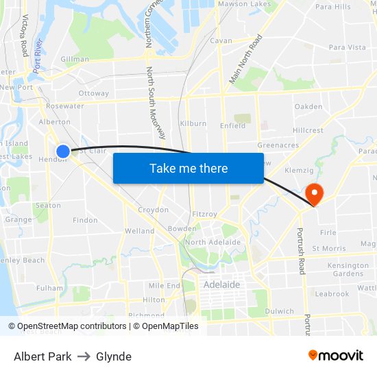 Albert Park to Glynde map