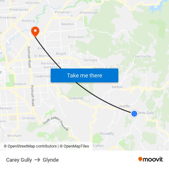 Carey Gully to Glynde map