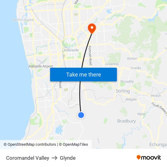 Coromandel Valley to Glynde map