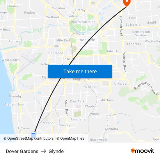 Dover Gardens to Glynde map