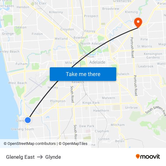 Glenelg East to Glynde map