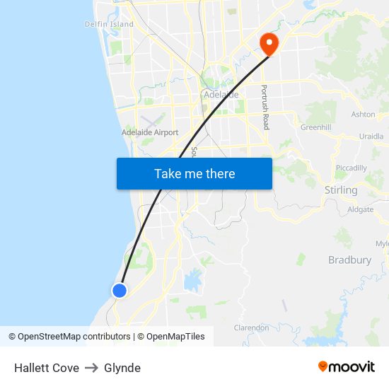 Hallett Cove to Glynde map