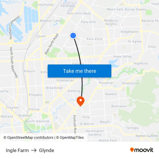 Ingle Farm to Glynde map