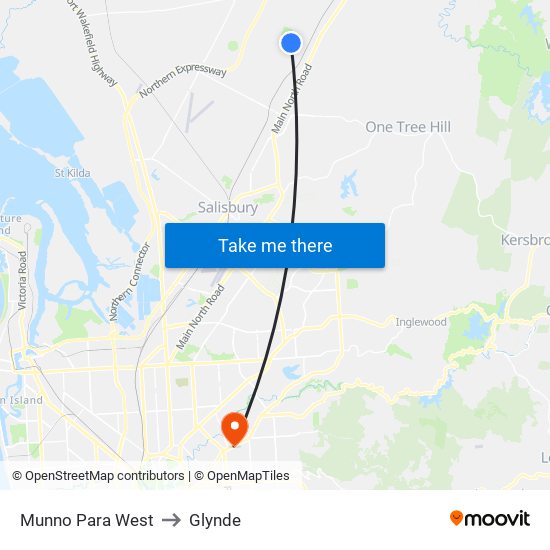 Munno Para West to Glynde map