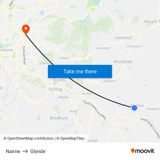 Nairne to Glynde map