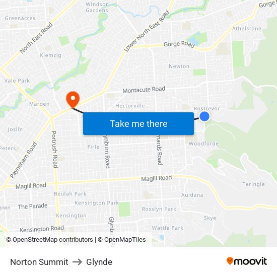 Norton Summit to Glynde map