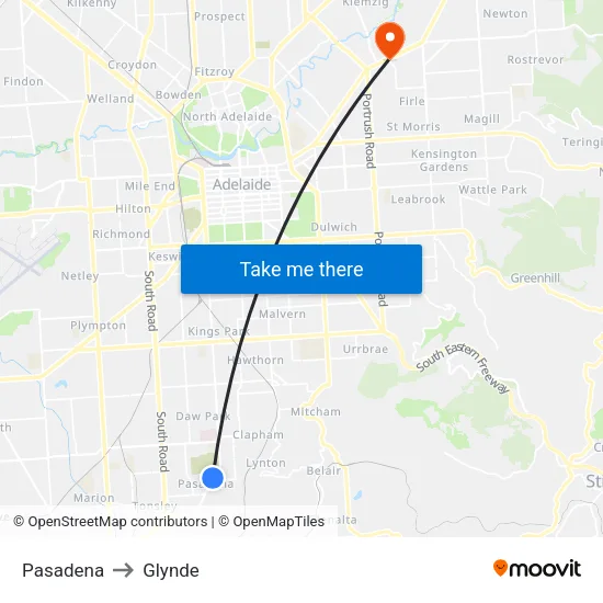 Pasadena to Glynde map