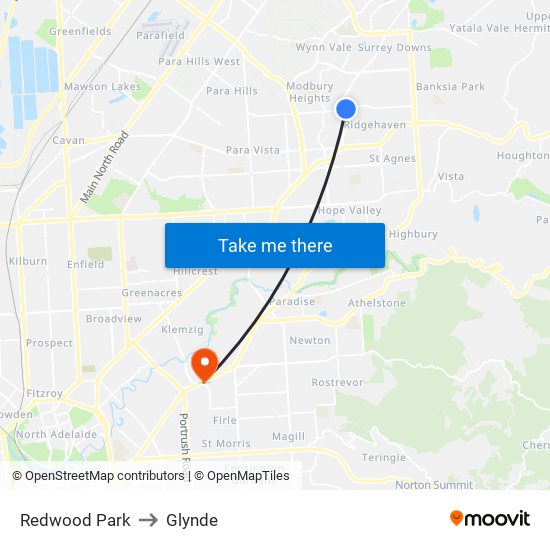 Redwood Park to Glynde map