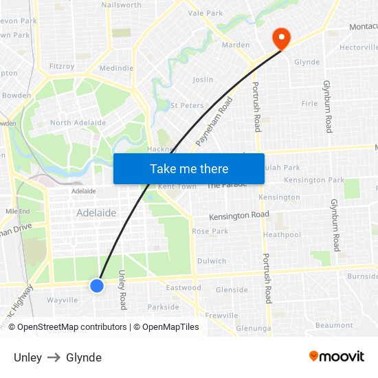 Unley to Glynde map