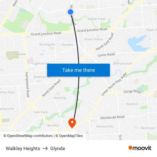 Walkley Heights to Glynde map