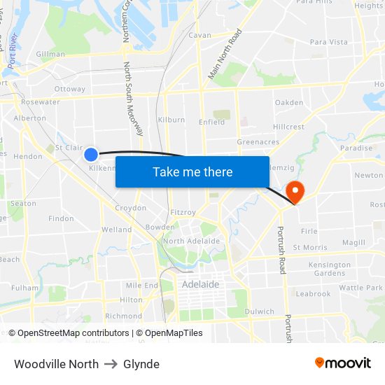 Woodville North to Glynde map